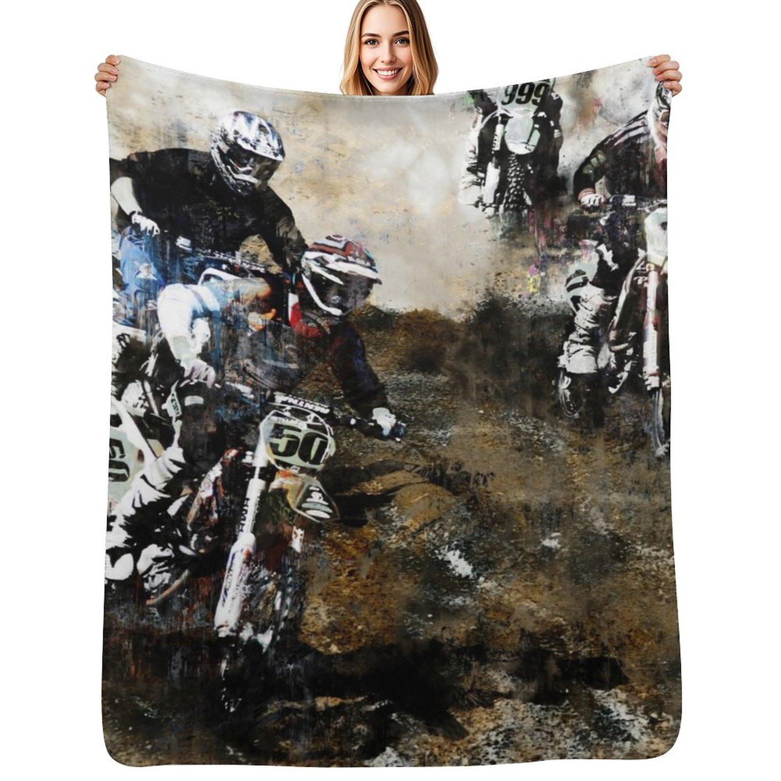 Motocross Dirt Bikers Throw Blanket Soft Comfort Blanket for Reading Watching TV Size: 75*100cm, Weight: 230 GSM