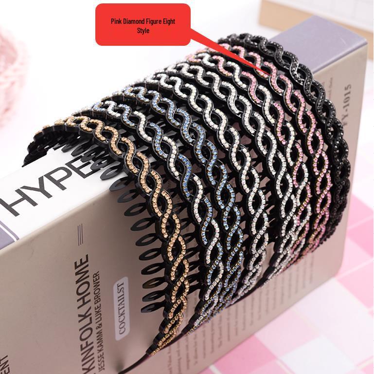 Hollow Willow Leaf Rhinestone Non-Slip Headband with Diamond Wave Design