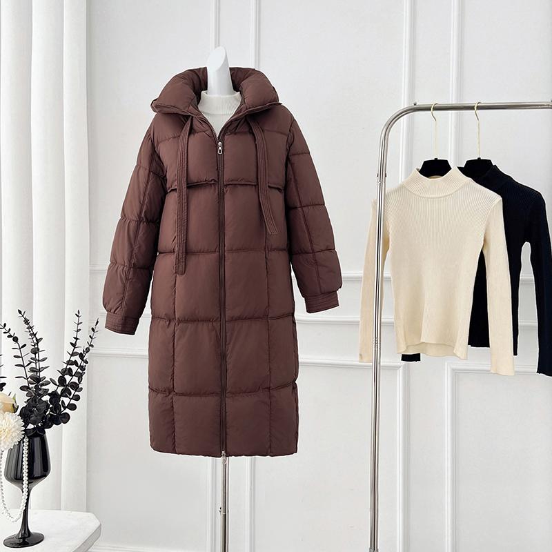 Høst Vinter Tykk Varm Middels Lang Frakk Kvinner Løs Ensfarget Hettejakke Parkas Glidelås Yttertøy S-XL