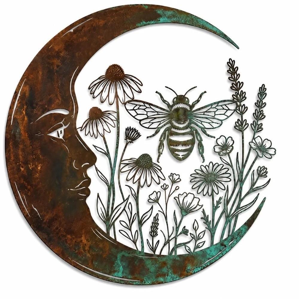 Garden Decor Dragonfly Bee Wall Art 3D Round Celestial Wall Sign Outdoor Accent  Patio Decor