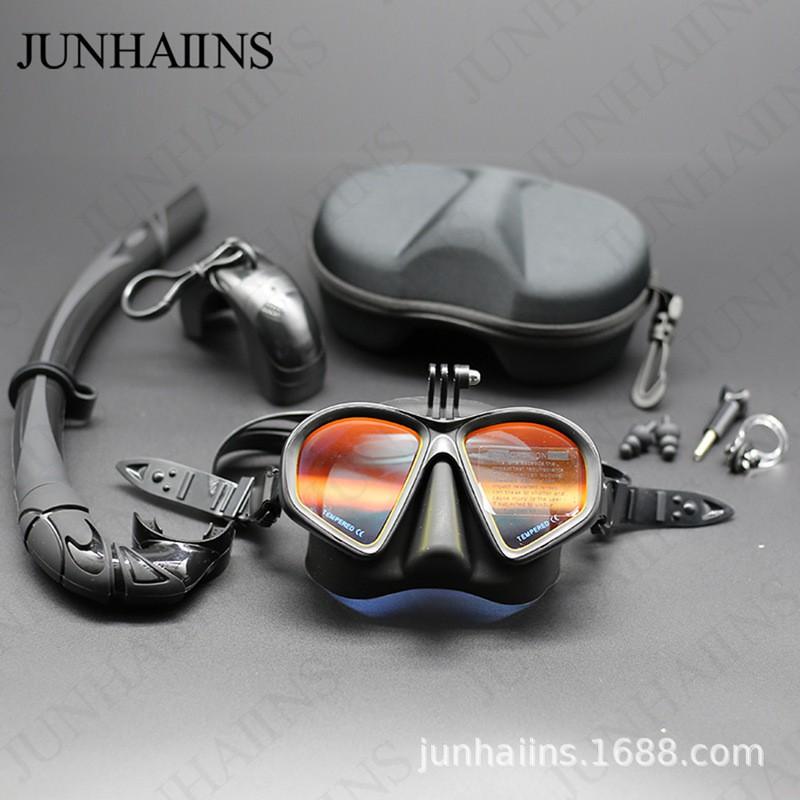 JUNHAIINS Low-Volume Freediving Mask With Tempered Glass Lens Adjustable Strap Snorkeling Diving