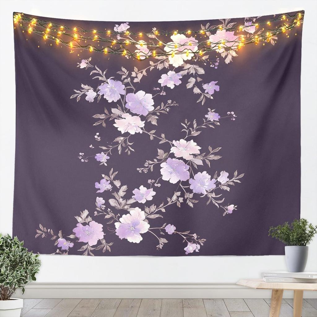 Purple Rose Butterfly Lights Wall Tapestry 2D Flat Print Boho Decor Romantic Art Nature Symbol Home Interior Hanging