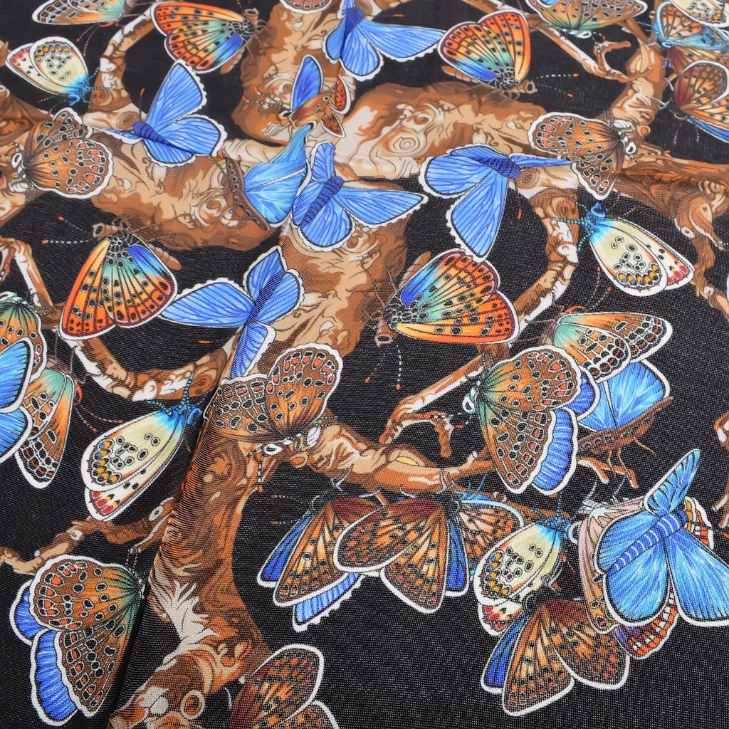 BYSIFA| Black Grey Women Pure Silk Scarves Hijabs Elegant Blue Butterfly Design 100% Mulberry Silk Square Neck Scarf Shawl 108cm