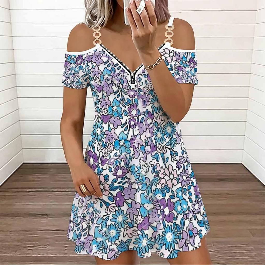 Ladies Spaghetti Strap Oversized Dress Watercolor Floral Printed Summer Loose Gown