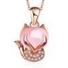 Pink Crystal Fox Necklace Imitation Hibiscus Powder Crystal Pendant Ring Pink Diamond Fox Stud Earrings Set