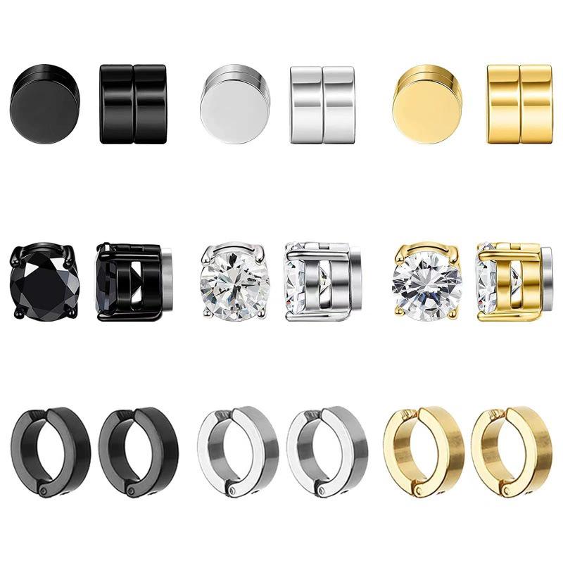 Titanium Steel Cross & Zirconium Magnetic Ear Clips for Men & Women