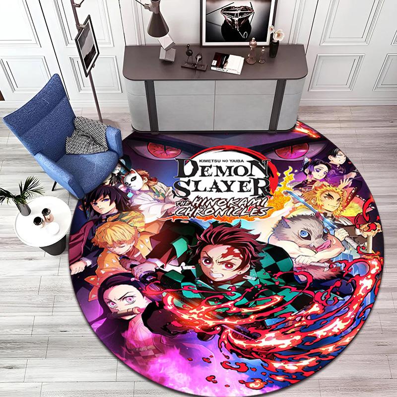 Classic Japanese-style Cartoon Demon Slayer Round Rug, Home Soft Decorative Anti-slip Yoga Mat and Chair Mat, Outdoor Floor Mat Carpet K13