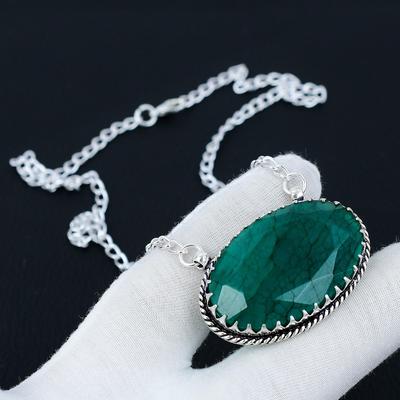 Emerald Gemstone Jewelry Necklace, Emerald 925 Sterling Silver Charm Necklace For Wedding Gift, Silver Emerald Necklace For Women Gifts