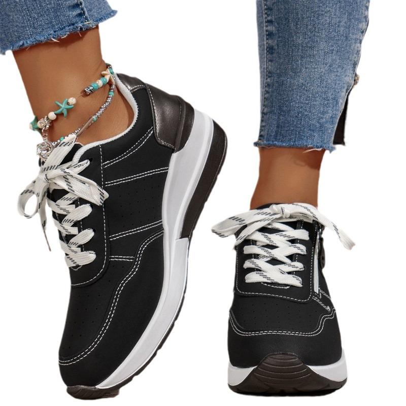 Modische Laufschuhe für Damen Rutschfest Mode Freizeit Sportschuhe Atmungsaktiv Vielseitig Reißverschluss Schnürschuhe Sneakers Plateau Einzelne Schuhe