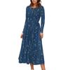 Rochie boho midi cu imprimeu floral, gradient pentru femei, ocazional, cu maneca lunga, rochii fluide fumate, cu buzunar Rochii de vacanta pentru femei