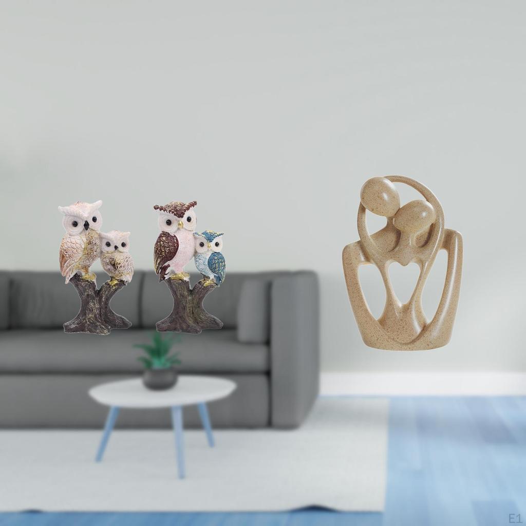 Animal Couple Sculpture Realistic Owl Figurine Creative Resin Statue for Office Living Room Bookcase