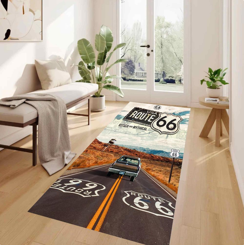 1pc Route 66 Runner Rug Long Carpet Hallway Rug Kitchen Carpet Hotel Floor Mat Bedroom Carpet Home Decor Living Room Carpet