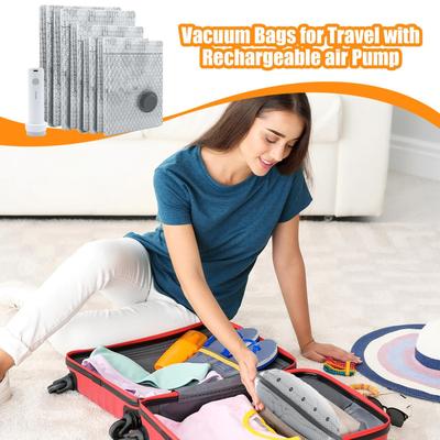 Vacuum Bags For Travel 9 Pieces Down Jacket Pouch Garment Storage Bags With Rechargeable Pump For Apartment Luggage Travel