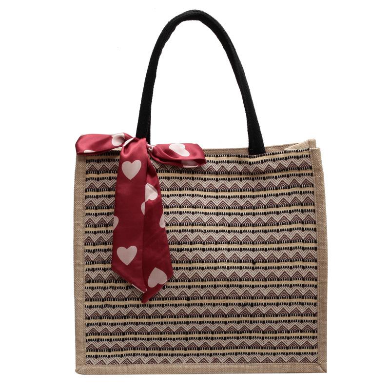 Geantă de umăr tip sac de mână pentru femei, stil etnic, retro, din in, tip sac de mână, mare capacitate, cu un singur umăr, la modă, pentru mama