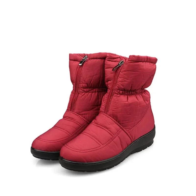 New Winter Shoes Women Snow Boots Flat Non-slip Waterproof Women Ankle Boots Warm Plush Big Size 42 Black Red Blue DX221
