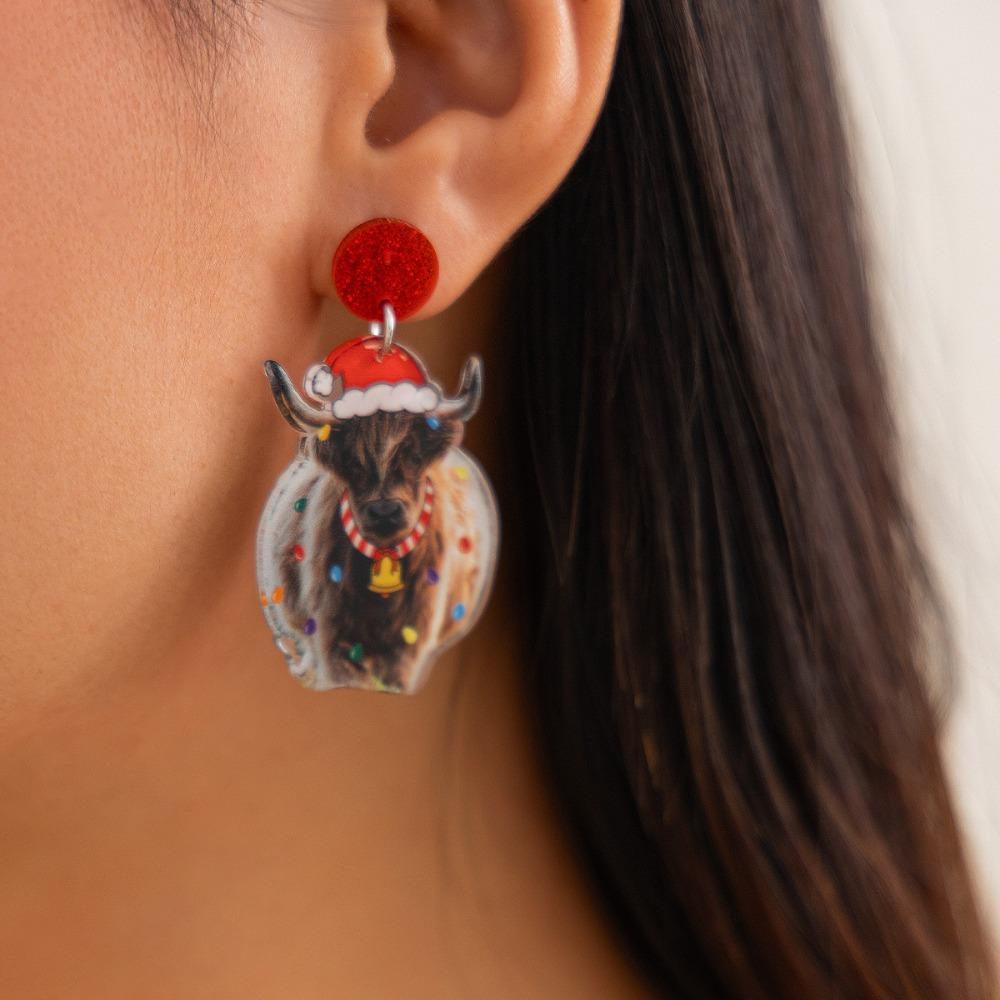Jewelry Elk Pendant Cat Xmas Earrings Studs Fashion Quicksand Dangle Earrings  New Year