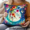 2D Flat Print 1pc Full Moon Hanging Flower Vine Dreamy Fantasy Pattern Double-Sided Printed Pillowcase, Soft and Comfortable Home Decor Cushion Cover 