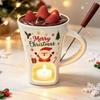 Christmas Ceramic Fondue Mug, Chocolate Melting Cup with Tealight Holder & Fork