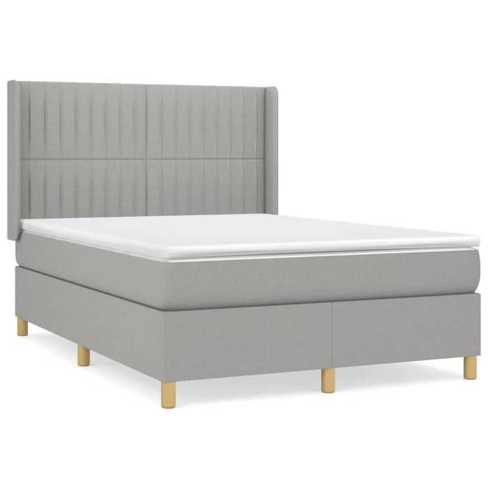 VidaXL Divan Bed with Mattress Light Grey 140x190cm Fabric - Model 3132145