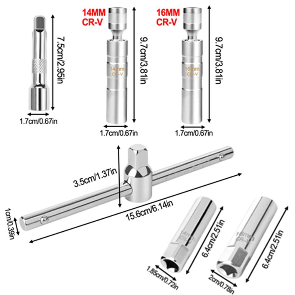 6 Pcs Auto Spark Wrench Kit 14mm 16mm Flexible Spark Socket Set With T-Handle For Auto And Motorcycle Car Repair Tools