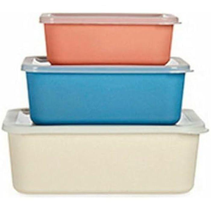 Boîtes de rangement - BIGBUY HOME - Lot de 6 - Empilables - Bambou mélaminé - Bleu