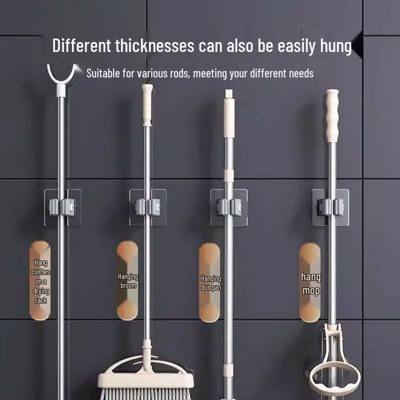 Strong Adhesive Mop & Broom Holder - No-Drill Wall Mount Hook for Bathroom