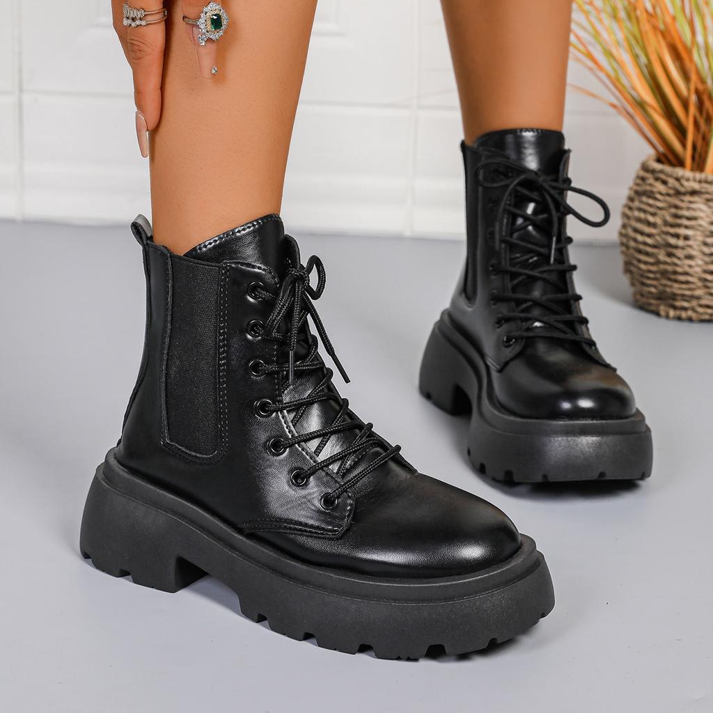 Women's non-tired feet Martin boots comfortable soft elastic trend of non-slip wear-resistant chic hundred outstanding height increase shoes