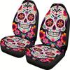 2Pcs Day Of The Dead Skull Flowers Car Seat Covers Universal Fit, Accesorios Para Carro, Car Seat Covers Full Set, Car Stuff