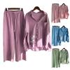 2 buc/set femei cămașă pantaloni costum cu guler răsturnat buzunar mâneci lungi flori de culoare uni top casual cu șnur elastic elastic pantaloni cu picioare largi