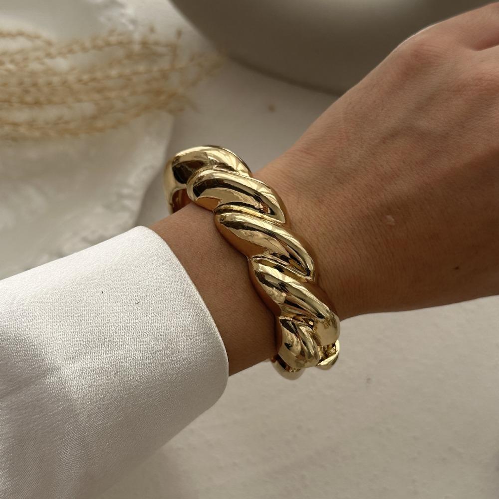 Gold Silver Geometric Spring Bangles Water Drop Cuff Wide Bangles  Chunky Bangles