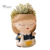 Decorative Resin Desktop Accessory Cute Head Planter, Succulent Little Girl Flower Pot, Human Plant Pot for Office Face Cactus Plants Container,