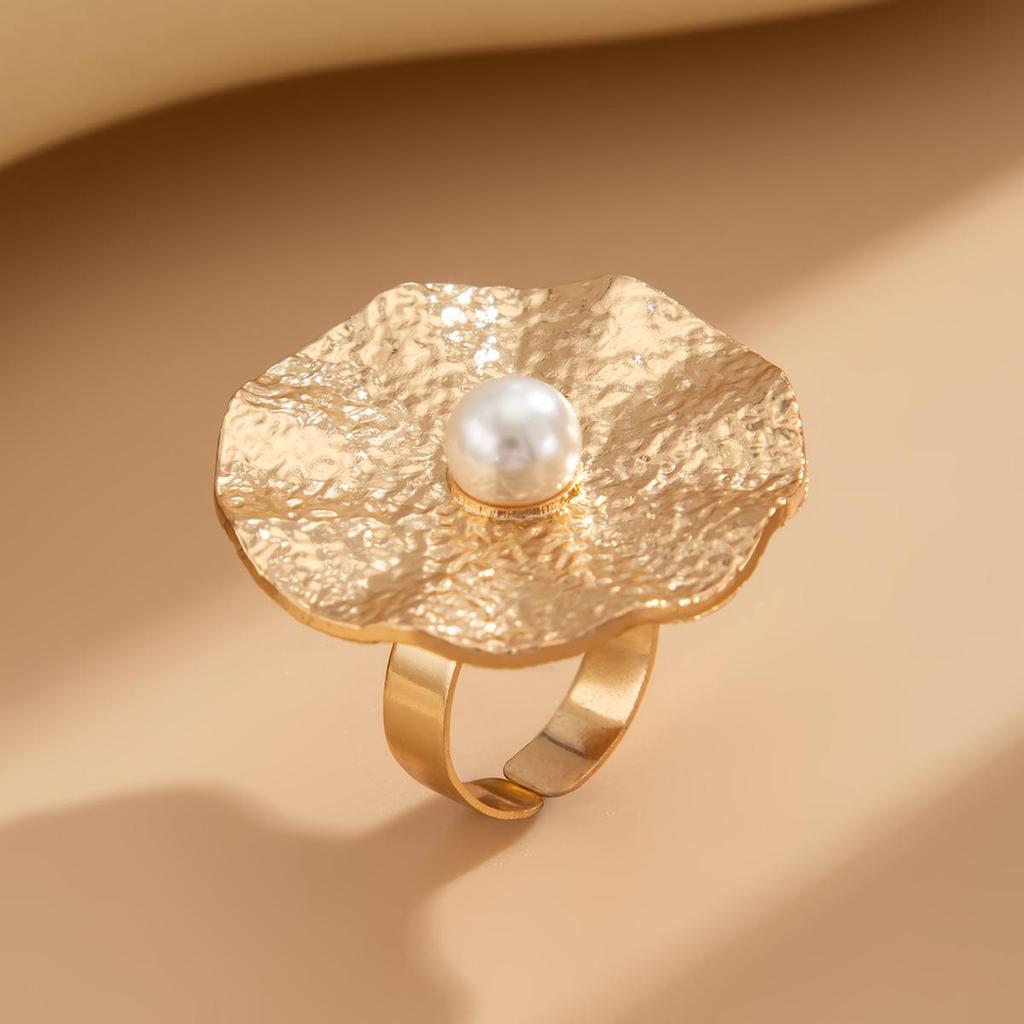 Opening Adjustable Pearl Flowers Rings Vintage Gold Silver Color Retro Exaggerated Metal Alloy Hollow Finger Ring for Women Geometric Jewelry Anillos