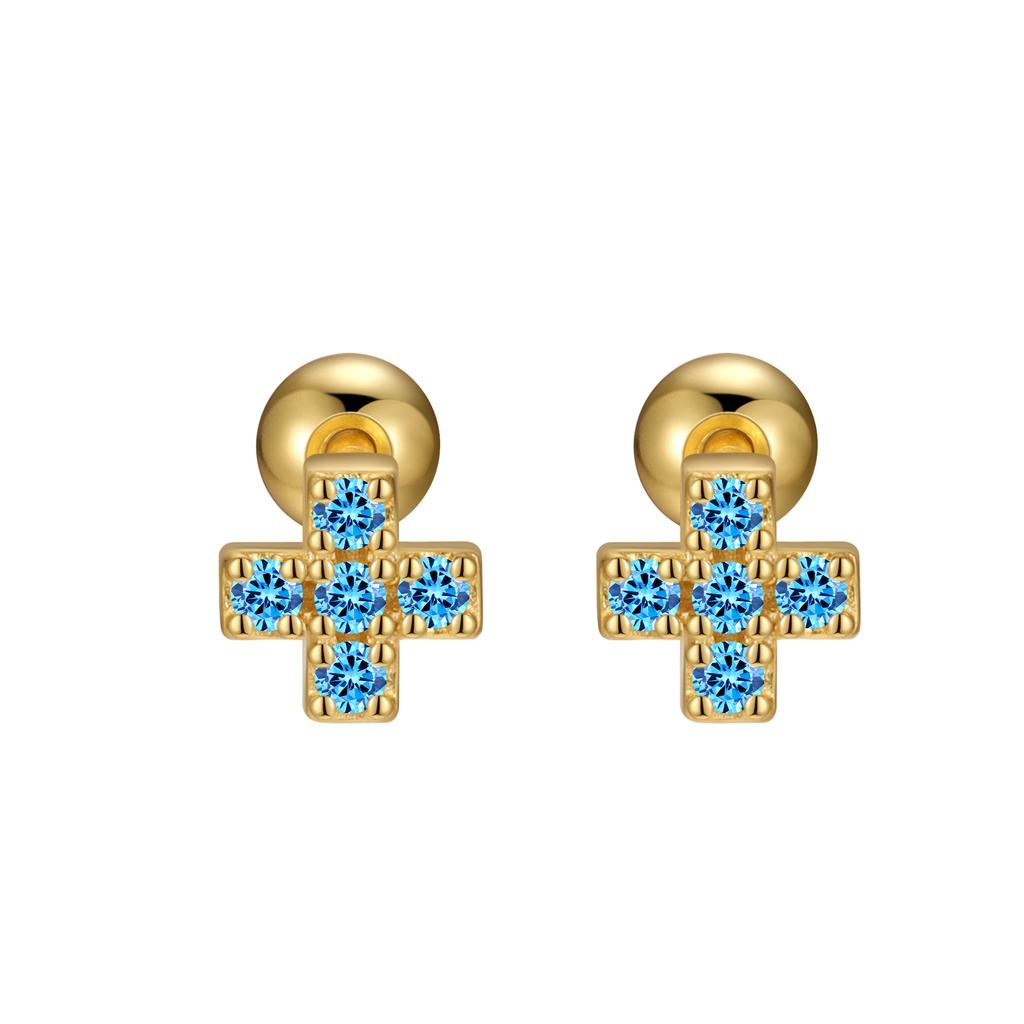 S925 Sterling Silver Inlaid Colorful Zircon Cross Screw Earrings for Women Small Exquisite Temperament Ear Accessories
