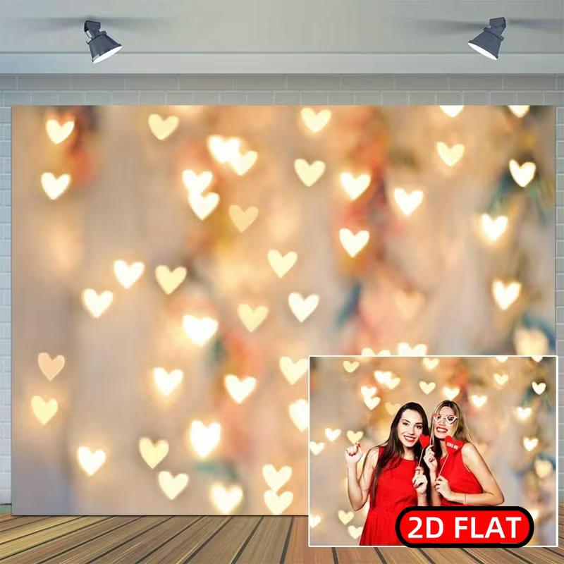 

2D Warm Heart Bokeh Backdrop, Romantic Golden Heart Light Background for Valentine s Day 47.2x31.5inch/120*80cm