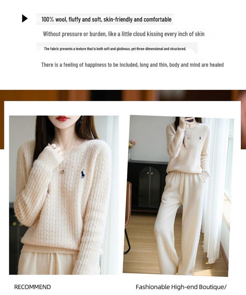 Women's Slim-Fit Wool Cable Knit Sweater - Autumn/Winter Collection