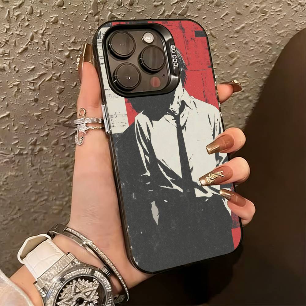 Death Note Kira Yagami Dark Anime Phone Case For iPhone 17,16,15,14,13,12,11 Plus,Pro Max,XS,Colored Silver Plated Inside Cover