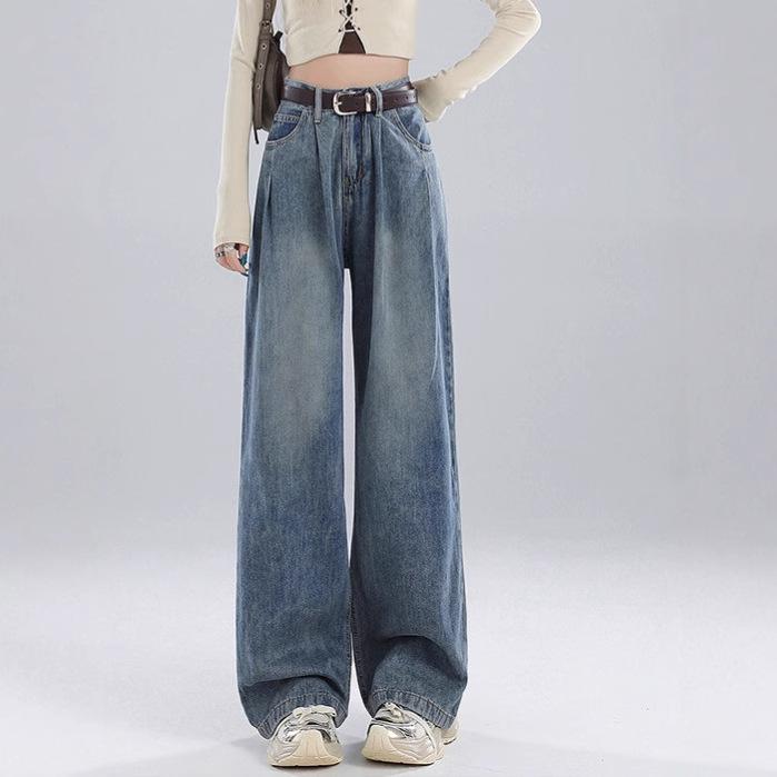 

Nostalgic Wide-Leg Pleated Jeans for Women - Autumn/Winter 2024 Trend 4XL