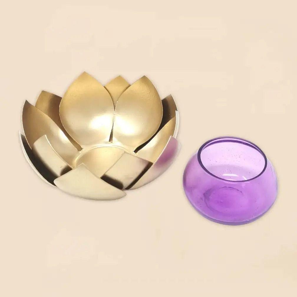 Purple Lotus Candlestick, Lotus Light Holder Purple, Isha Life