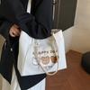 Printed Bear Shoulder Bag Large Capacity Canvas Handbag Simple Cartoon Tote Bag  Girls