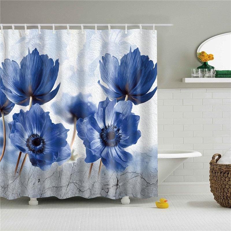 Green Leaves Plant Flower Butterfly Shower Curtain Watercolor Floral Waterproof Fabric Bath Curtains Bathroom Accessorie Decor