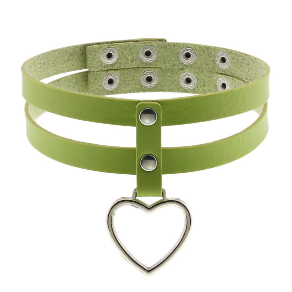 Harajuku Soft Girl Heart Pendant Choker, Black PU Leather Short Clavicle Necklace