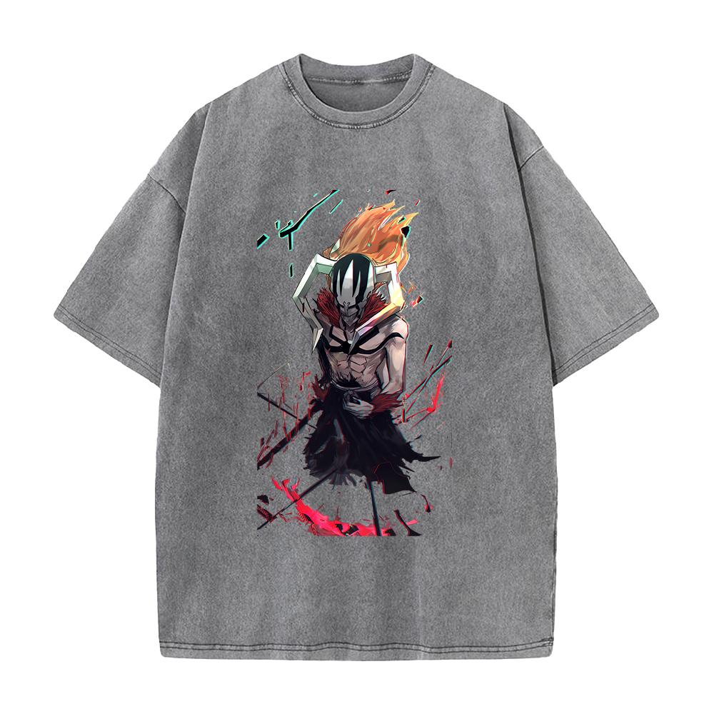 BLEACH Kurosaki Ichigo Anime Printed Tee Men Women Washed Cotton T-shirts Manga Vintage T Shirt Harajuku Male Oversized Tshirt