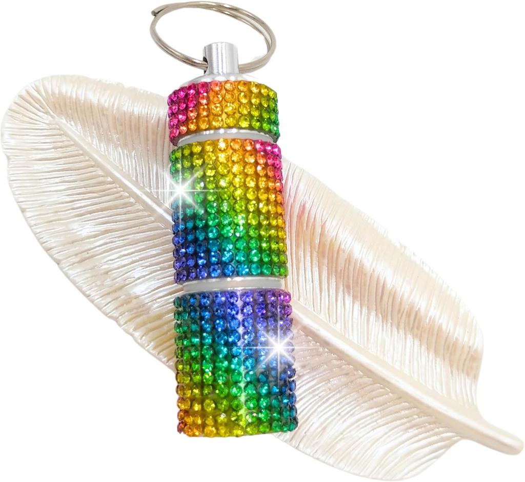 Rhinestones Keychain Pill Case Shiny Portable Pill Box 2 Compartments Easy To Take