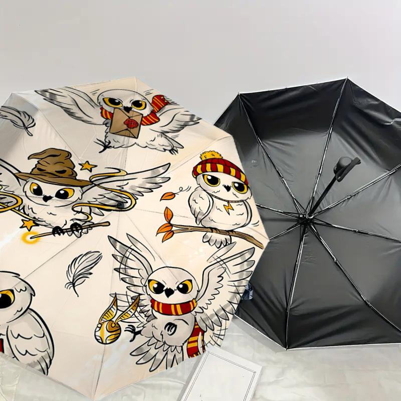 1 ks Magická deštníková sova - 8 žeber vyztužená, automatické otevírání, lehká a odolná, roztomilý módní doplněk pro venkovní použití, D2694