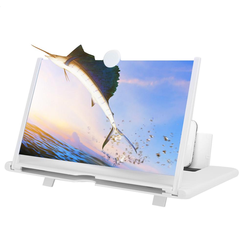 12 3D Phone Screen Magnifier HD Screen Amplifier PullOut Bracket for Movies Videos Games(12 White )
