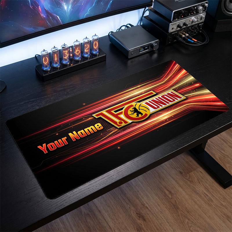 Union Berlin Custom Large Mouse Pad, Personalized Name Text Print, Football Logo Non‑Slip Desk Mat Gaming Gift