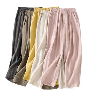 Real Shot Summer New Cotton and Linen Large Size Literary Loose Casual Wide-leg Nine-point Pants Women's Clothing