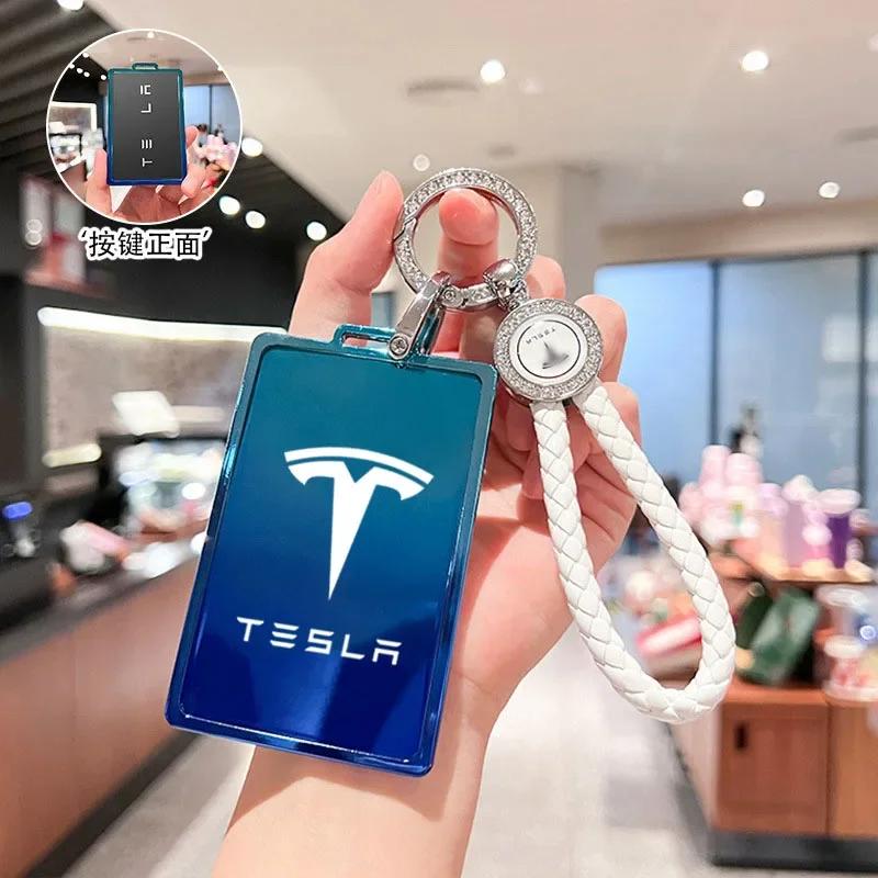Car Sticker Tesla Car Key Card Holder Cover Protector Holder Diamond Keychain for Tesla Model 3 X Model S Y Roadster P75D P85D P