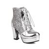 Autumn New Women Chunky High Heels Bling Party Ankle Chelsea Boots Gold Silver Red Black Big Size 34-48