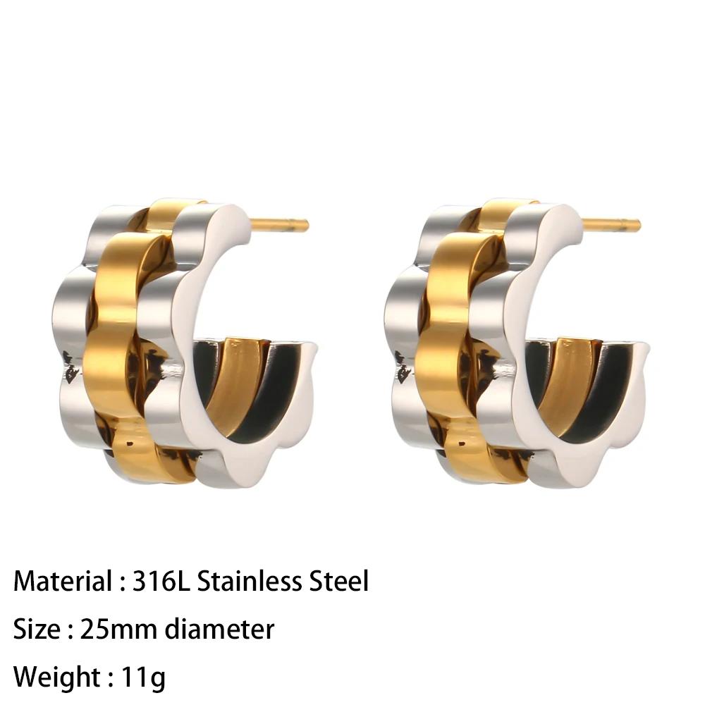 

La. Muses Mini Gold Color Wrap Line Silver Color C Shape Stainless Steel Hoop Earrings For Women Unique Luxury Jewelry